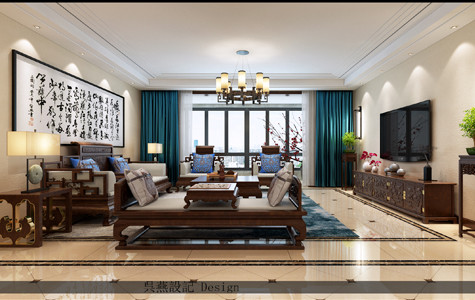 海珀香庭四居室265平米新中式风格效果图-鲁班装饰设计师吴燕主笔