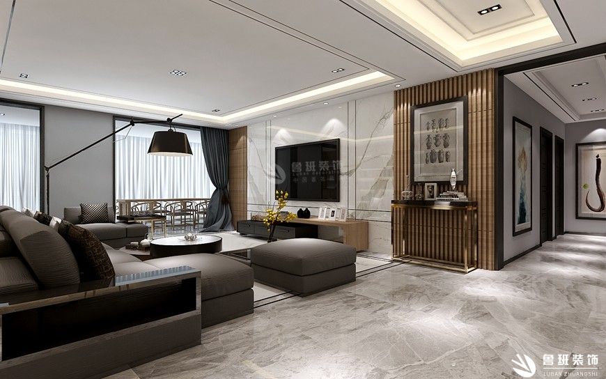 华侨城天鹅堡,现代台式风格效果图,客厅设计