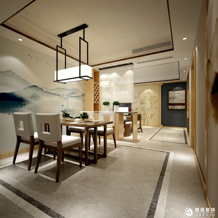 雅居乐湖居笔记,新中式风格效果图,餐厅设计