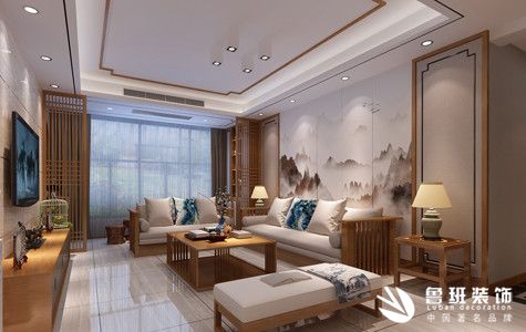 雅居乐勃朗峰三居室150平米新中式风格效果图-鲁班装饰设计师田向上主笔