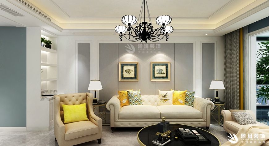 普华浅水湾,简欧风格效果图,客厅沙发背景墙设计