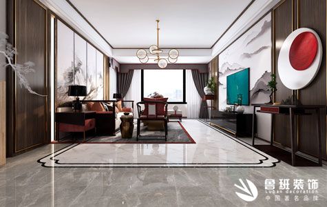 紫薇西棠三居室135平米新中式风格效果效图-鲁班装饰设计师薛于琴主笔