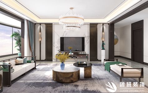 书香河畔·山河砚五居室210平米新中式风格效果图-鲁班装饰史坤主笔设计