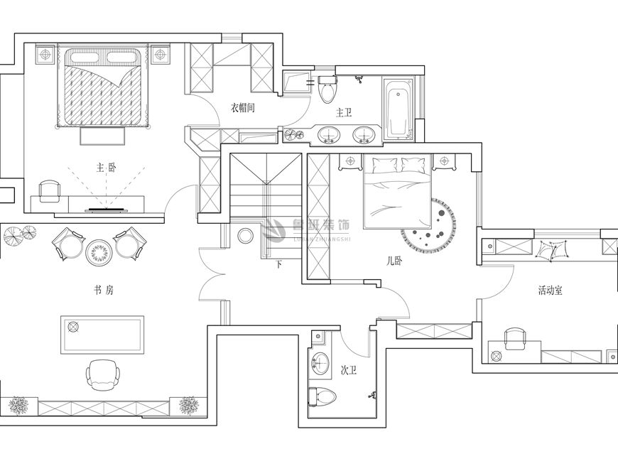 逸翠园港式风格效果图,二层平面布局