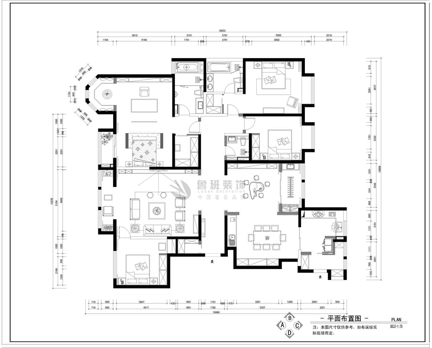 万达ONE,中式风格效果图,平面布局图