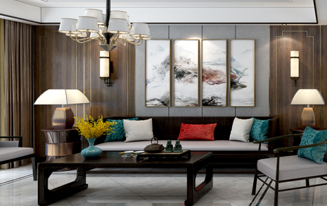 恒天国际四居室150平米新中式风格效果图-鲁班装饰设计师王小飞主笔