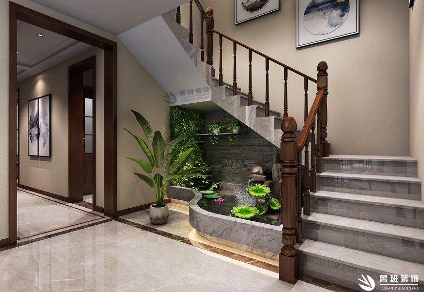 蔷薇溪谷,新中式风格效果图,楼梯设计