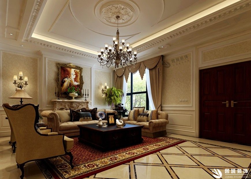 鸿基紫韵,欧式风格效果图,客厅沙发区设计