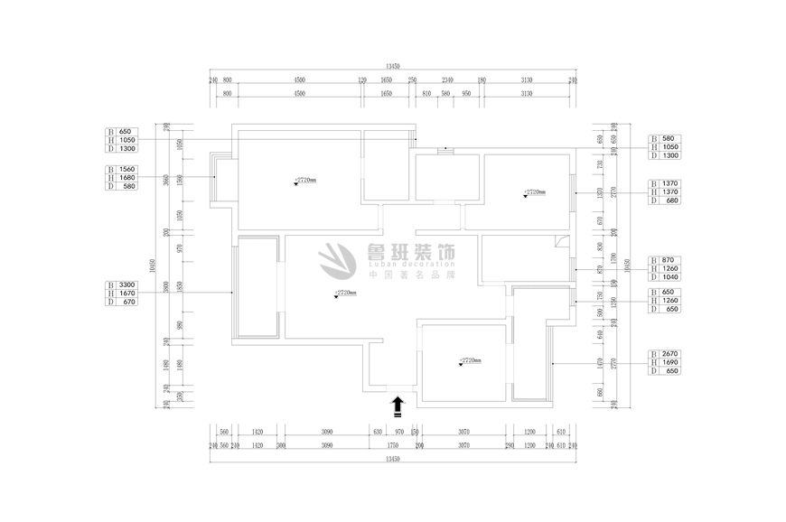 华润24城三居室118平米北欧风格效果图-鲁班装饰设计师张沛沛主笔,北欧风格效果图,原始户型图