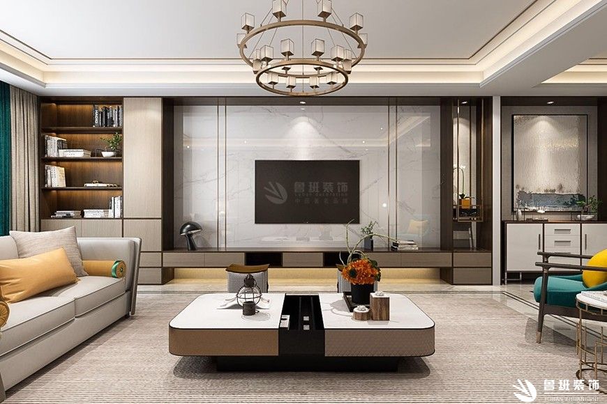 曲江香都,新中式风格效果图,客厅设计