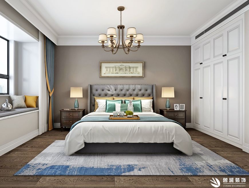 金水湾,简美风格效果图,卧室设计