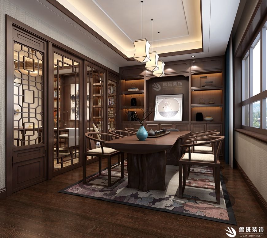 中海长安府,新中式风格效果图,茶室设计