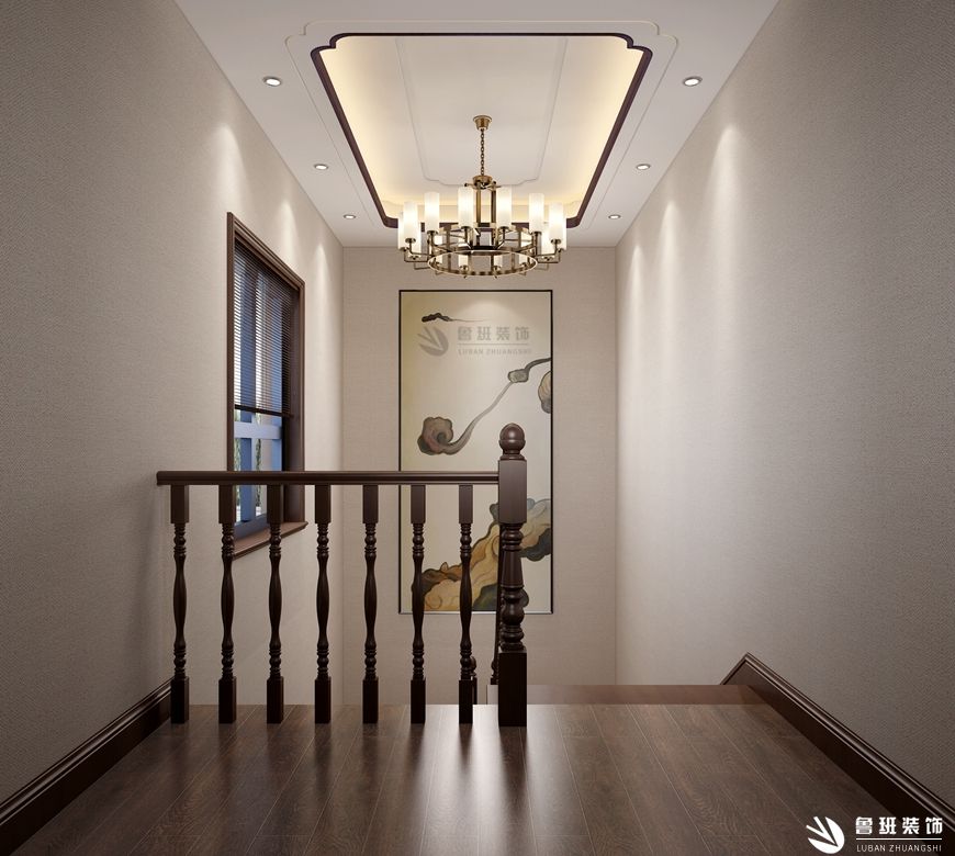 中海长安府,新中式风格效果图,楼梯过道设计