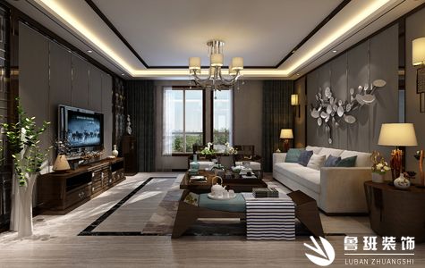水岸东方三居室150平新中式风格效果图-鲁班装饰设计师刘虎主笔