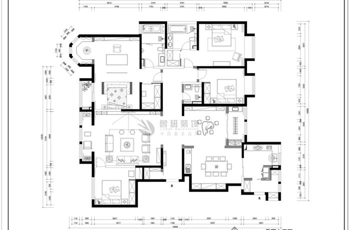 西安万达ONE270㎡四居室中式风格装修效果图-张锋设计作品1