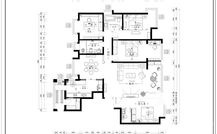 西安万科翡翠国宾197㎡四居室美式风格装修效果图-张锋设计作品